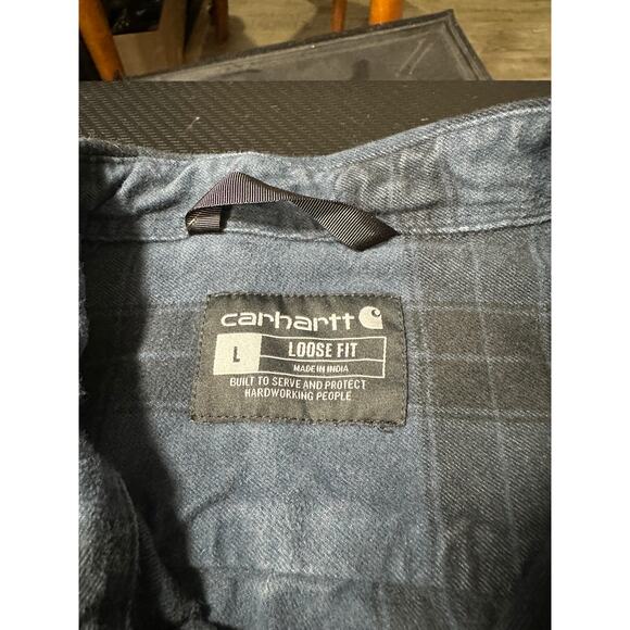 Carhartt Loose Fit Heavyweight Flannel Shirt Blue Size Large Plaid Fall Western - Picture 3 of 12
